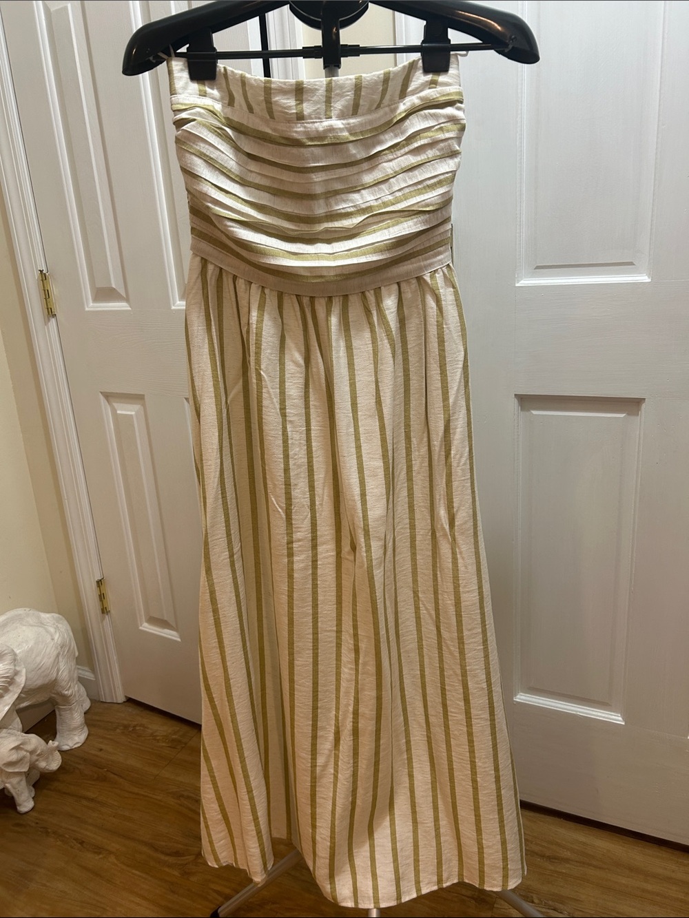Striped Strapless Maxi Dress in Cream and Light Green